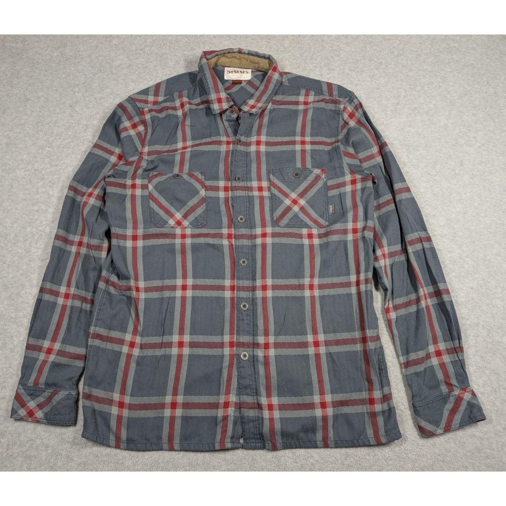 Simms Men Shirt Large Plaid Long‎ Sleeve Outdoor Button Up Soft